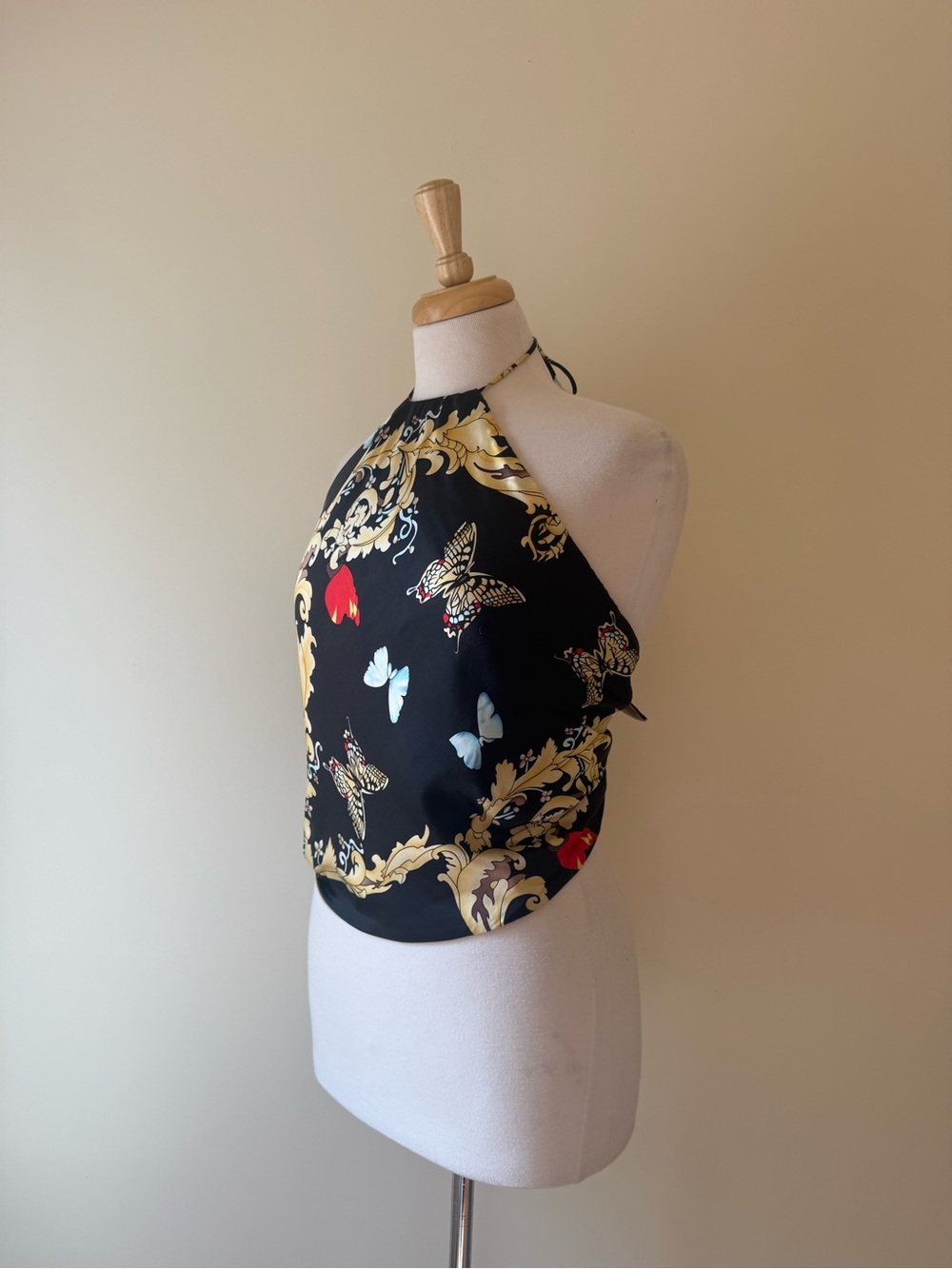 Joseph Ribkoff Reversible Butterfly Halter Scarf Top Y2K One Size